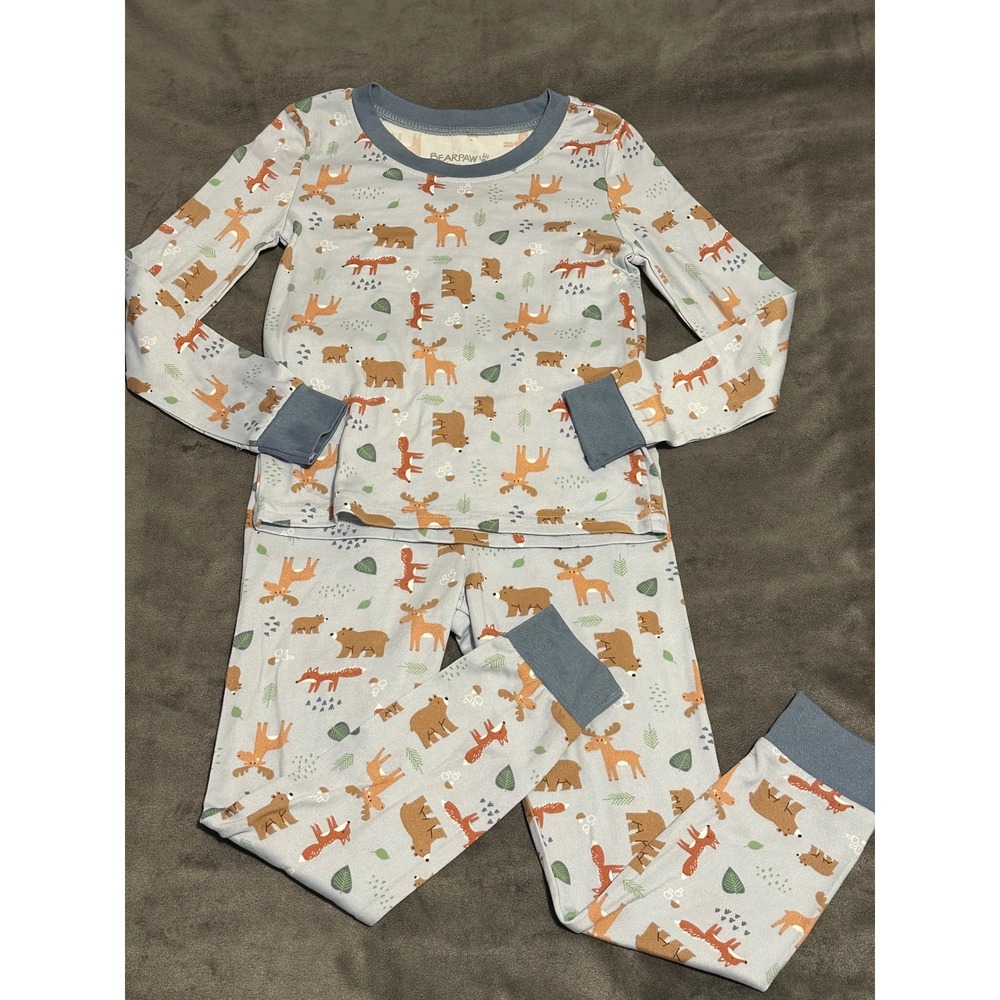Bearpaw Kids 4T Woodland Animal Pajama Set Blue Bear Fox Moose Snug Fit PJ